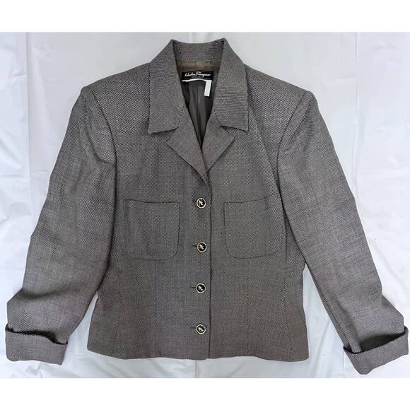 Vintage SALVATORE FERRAGAMO Classic Wool Blazer Jacket Size 14 - Gray - Picture 6 of 14